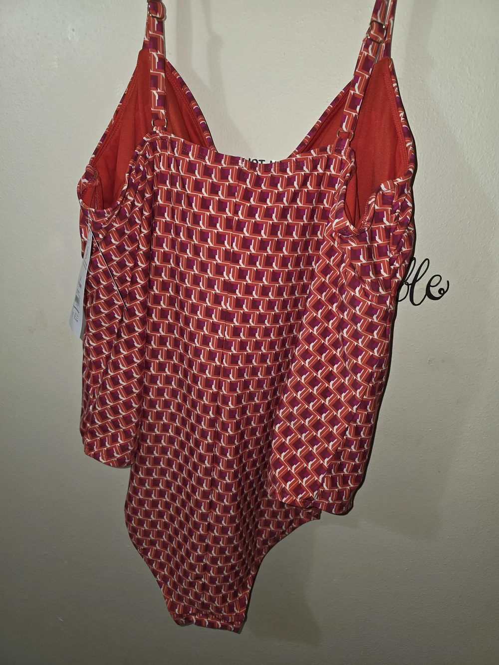 Time and Tru Red Geometric One-Piece Swimsuit
